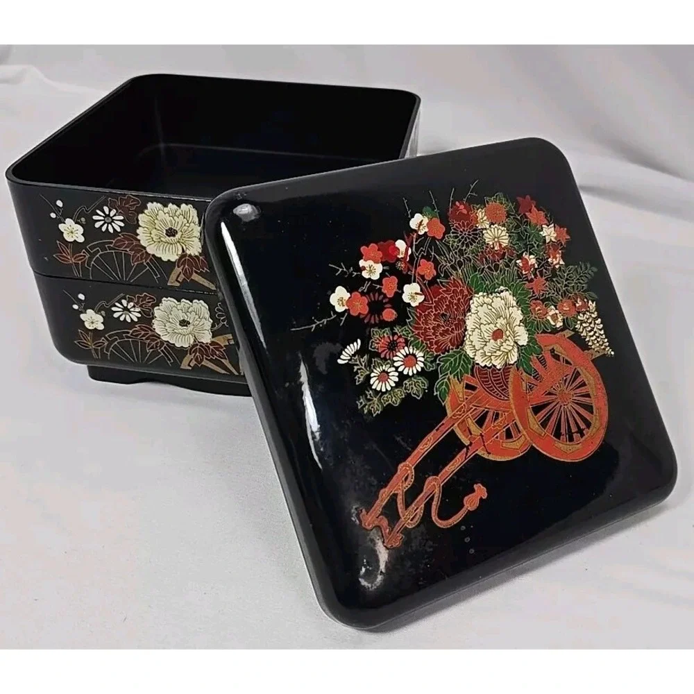 3 PC SQUARE STACKABLE PLASTIC TRINKET-STORAGE-JEWELRY BOX‎ ORIENTAL ASIAN THEME